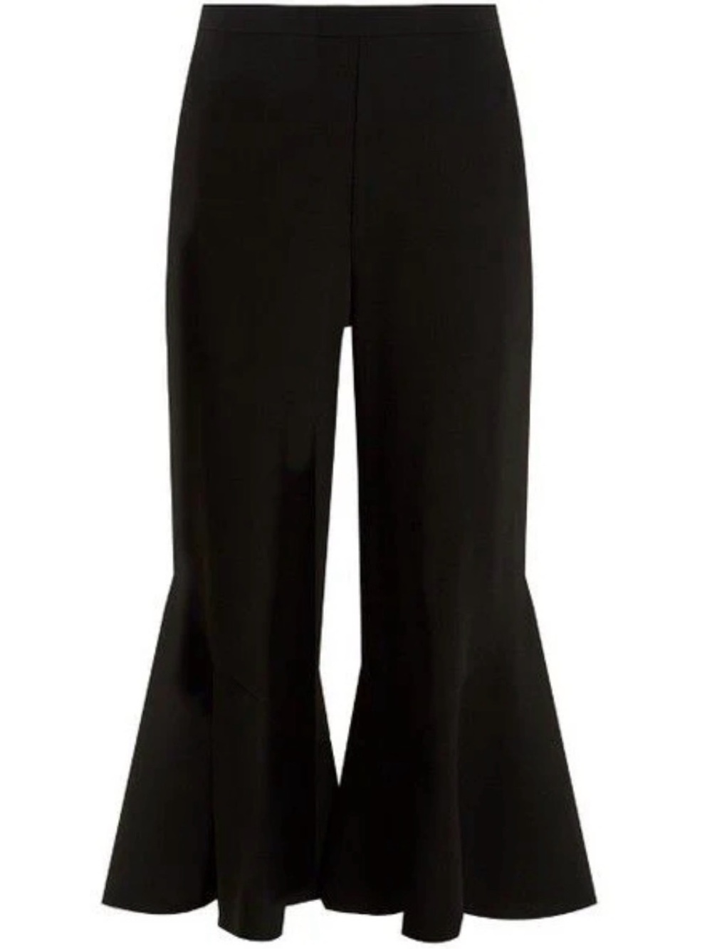 Peter Pilotto Black Flared Crepe Trousers with Ruffled Hem